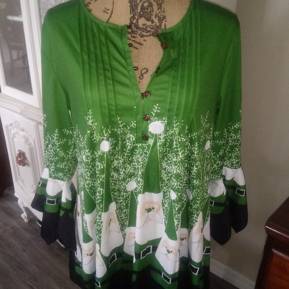 L/s Santa Themed Blouse - Picture 1 of 6